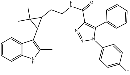 N-(2-(2,2-DIMETHYL-3-(2-METHYL-1H-INDOL-3-YL)CYCLOPROPYL)ETHYL)-1-(4-FLUOROPHENYL)-5-PHENYL-1H-1,2,3-TRIAZOLE-4-CARBOXAMIDE Struktur