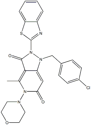 2-(BENZO[D]THIAZOL-2-YL)-1-(4-CHLOROBENZYL)-4-METHYL-5-MORPHOLINO-1,2-DIHYDRO-5H-PYRAZOLO[4,3-C]PYRIDINE-3,6-DIONE Struktur