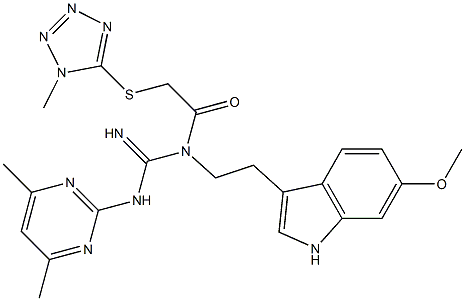 N-(4,6-DIMETHYL-2-PYRIMIDINYL)-N'-[2-(6-METHOXY-1H-INDOL-3-YL)ETHYL]-N'-{2-[(1-METHYL-1H-1,2,3,4-TETRAAZOL-5-YL)SULFANYL]ACETYL}GUANIDINE Struktur