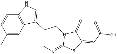 (2E)-{(2E)-2-(METHYLIMINO)-3-[2-(5-METHYL-1H-INDOL-3-YL)ETHYL]-4-OXO-1,3-THIAZOLIDIN-5-YLIDENE}ACETIC ACID Struktur