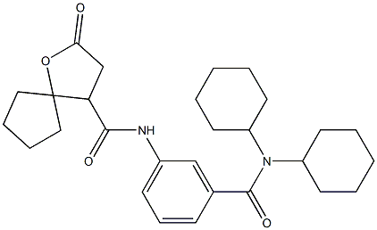 N-{3-[(DICYCLOHEXYLAMINO)CARBONYL]PHENYL}-2-OXO-1-OXASPIRO[4.4]NONANE-4-CARBOXAMIDE Struktur