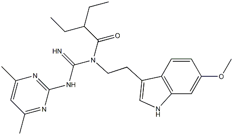 N-(4,6-DIMETHYL-2-PYRIMIDINYL)-N'-(2-ETHYLBUTANOYL)-N'-[2-(6-METHOXY-1H-INDOL-3-YL)ETHYL]GUANIDINE Struktur