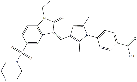 (Z)-4-(3-((1-ETHYL-5-(MORPHOLINOSULFONYL)-2-OXOINDOLIN-3-YLIDENE)METHYL)-2,5-DIMETHYL-1H-PYRROL-1-YL)BENZOIC ACID Struktur