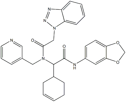 2-(2-(1H-BENZO[D][1,2,3]TRIAZOL-1-YL)-N-(PYRIDIN-3-YLMETHYL)ACETAMIDO)-N-(BENZO[D][1,3]DIOXOL-5-YL)-2-(CYCLOHEX-3-ENYL)ACETAMIDE Struktur