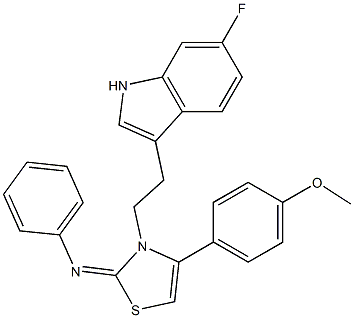 N-[(2E)-3-[2-(6-FLUORO-1H-INDOL-3-YL)ETHYL]-4-(4-METHOXYPHENYL)-1,3-THIAZOL-2(3H)-YLIDENE]-N-PHENYLAMINE Struktur