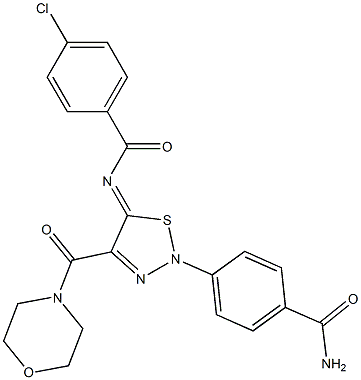 N-[(5Z)-2-[4-(AMINOCARBONYL)PHENYL]-4-(MORPHOLIN-4-YLCARBONYL)-1,2,3-THIADIAZOL-5(2H)-YLIDENE]-4-CHLOROBENZAMIDE Struktur