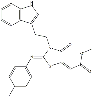 METHYL 2-{3-[2-(1H-INDOL-3-YL)ETHYL]-2-[(4-METHYLPHENYL)IMINO]-4-OXO-1,3-THIAZOLIDIN-5-YLIDENE}ACETATE Struktur