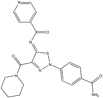 N-[(5Z)-2-[4-(AMINOCARBONYL)PHENYL]-4-[PIPERIDIN-1-YLCARBONYL]-1,2,3-THIADIAZOL-5(2H)-YLIDENE]ISONICOTINAMIDE Struktur