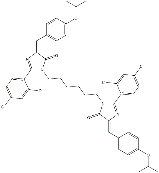 (E)-2-(2,4-DICHLOROPHENYL)-1-(6-((Z)-2-(2,4-DICHLOROPHENYL)-4-(4-ISOPROPOXYBENZYLIDENE)-5-OXO-4,5-DIHYDROIMIDAZOL-1-YL)HEXYL)-4-(4-ISOPROPOXYBENZYLIDENE)-1H-IMIDAZOL-5(4H)-ONE Struktur