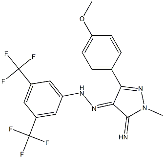 (4E)-5-IMINO-3-(4-METHOXYPHENYL)-1-METHYL-1,5-DIHYDRO-4H-PYRAZOL-4-ONE [3,5-BIS(TRIFLUOROMETHYL)PHENYL]HYDRAZONE Struktur