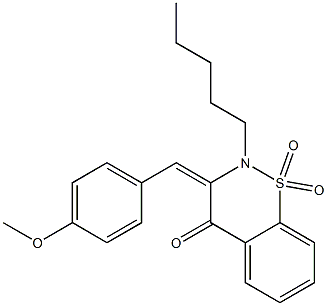 (3E)-3-(4-METHOXYBENZYLIDENE)-2-PENTYL-2,3-DIHYDRO-4H-1,2-BENZOTHIAZIN-4-ONE 1,1-DIOXIDE Struktur