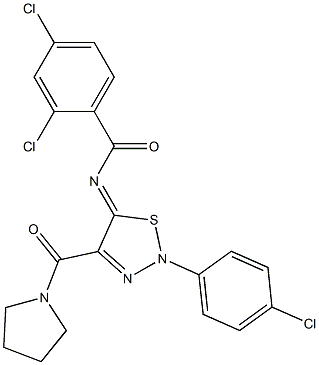 2,4-DICHLORO-N-[(5Z)-2-(4-CHLOROPHENYL)-4-(PYRROLIDIN-1-YLCARBONYL)-1,2,3-THIADIAZOL-5(2H)-YLIDENE]BENZAMIDE Struktur