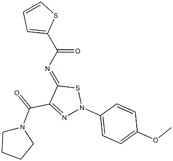 N-[(5Z)-2-(4-METHOXYPHENYL)-4-(PYRROLIDIN-1-YLCARBONYL)-1,2,3-THIADIAZOL-5(2H)-YLIDENE]THIOPHENE-2-CARBOXAMIDE Struktur