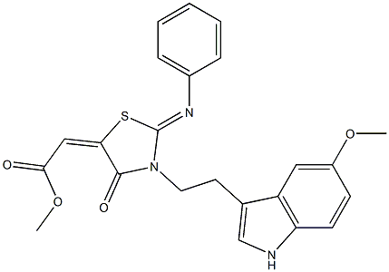 METHYL 2-[3-[2-(5-METHOXY-1H-INDOL-3-YL)ETHYL]-4-OXO-2-(PHENYLIMINO)-1,3-THIAZOLIDIN-5-YLIDENE]ACETATE Struktur