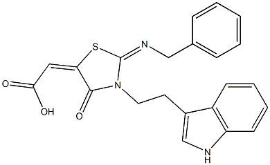 (2E)-{(2E)-2-(BENZYLIMINO)-3-[2-(1H-INDOL-3-YL)ETHYL]-4-OXO-1,3-THIAZOLIDIN-5-YLIDENE}ACETIC ACID Struktur