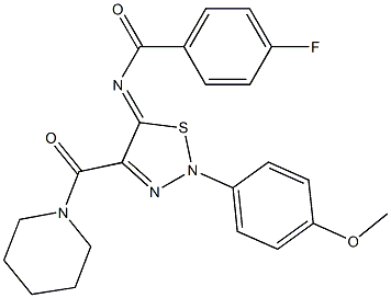 4-FLUORO-N-[2-(4-METHOXYPHENYL)-4-(1-PIPERIDINYLCARBONYL)-1,2,3-THIADIAZOL-5(2H)-YLIDENE]BENZAMIDE Struktur