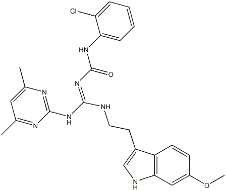 N-(2-CHLOROPHENYL)-N'-((E)-[(4,6-DIMETHYL-2-PYRIMIDINYL)AMINO]{[2-(6-METHOXY-1H-INDOL-3-YL)ETHYL]AMINO}METHYLIDENE)UREA Struktur