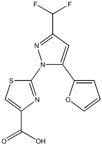 2-[3-(DIFLUOROMETHYL)-5-(2-FURYL)-1H-PYRAZOL-1-YL]-1,3-THIAZOLE-4-CARBOXYLIC ACID Struktur