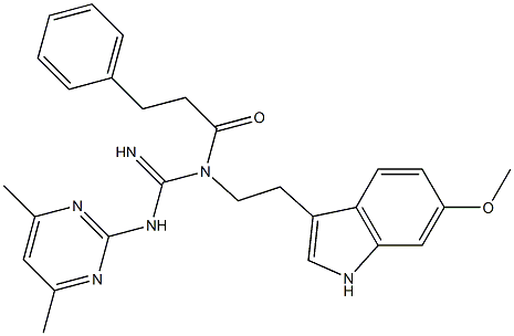 N-(4,6-DIMETHYL-2-PYRIMIDINYL)-N'-[2-(6-METHOXY-1H-INDOL-3-YL)ETHYL]-N'-(3-PHENYLPROPANOYL)GUANIDINE Struktur