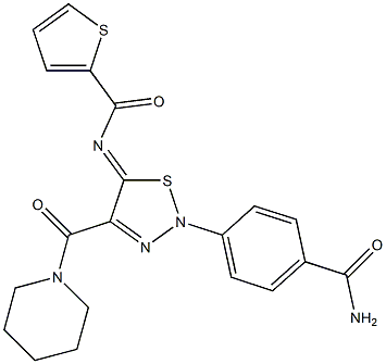 N-[(5Z)-2-[4-(AMINOCARBONYL)PHENYL]-4-(PIPERIDIN-1-YLCARBONYL)-1,2,3-THIADIAZOL-5(2H)-YLIDENE]THIOPHENE-2-CARBOXAMIDE Struktur