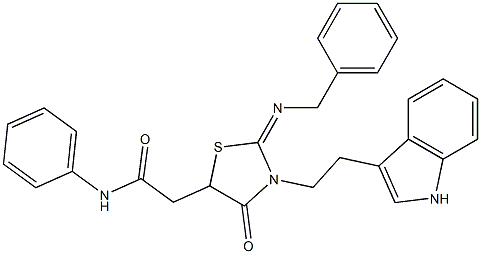 2-{3-[2-(1H-INDOL-3-YL)ETHYL]-2-BENZYLIMINO-4-OXO-1,3-THIAZOLIDIN-5-YL}-N-PHENYLACETAMIDE Struktur