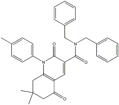 N,N-DIBENZYL-7,7-DIMETHYL-2,5-DIOXO-1-(4-METHYLPHENYL)-1,2,5,6,7,8-HEXAHYDRO-3-QUINOLINECARBOXAMIDE Struktur