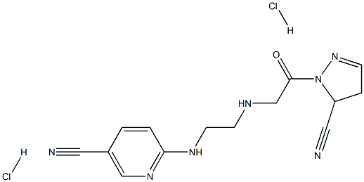 6-[2-[(5-CYANO-4,5-DIHYDROPYRAZOL-1-YL)-2-OXOETHYLAMINO]ETHYLAMINO]NICOTINONITRILE DIHYDROCHLORIDE Struktur