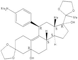 3,3,20,20-雙(亞乙二氧基)- 5α,17α-二羥基-11β-[4-(N,N-二甲基氨基)-苯基]-19-去甲孕甾-9(11)-烯